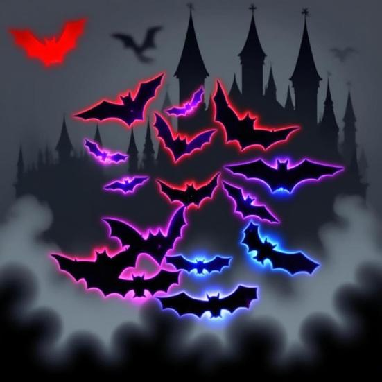 Halloween LED Bat Wall Stickers 3D Light Up Glowing Bat Stickers for Halloween Party Indoor Bedroom Wall Window Decor
