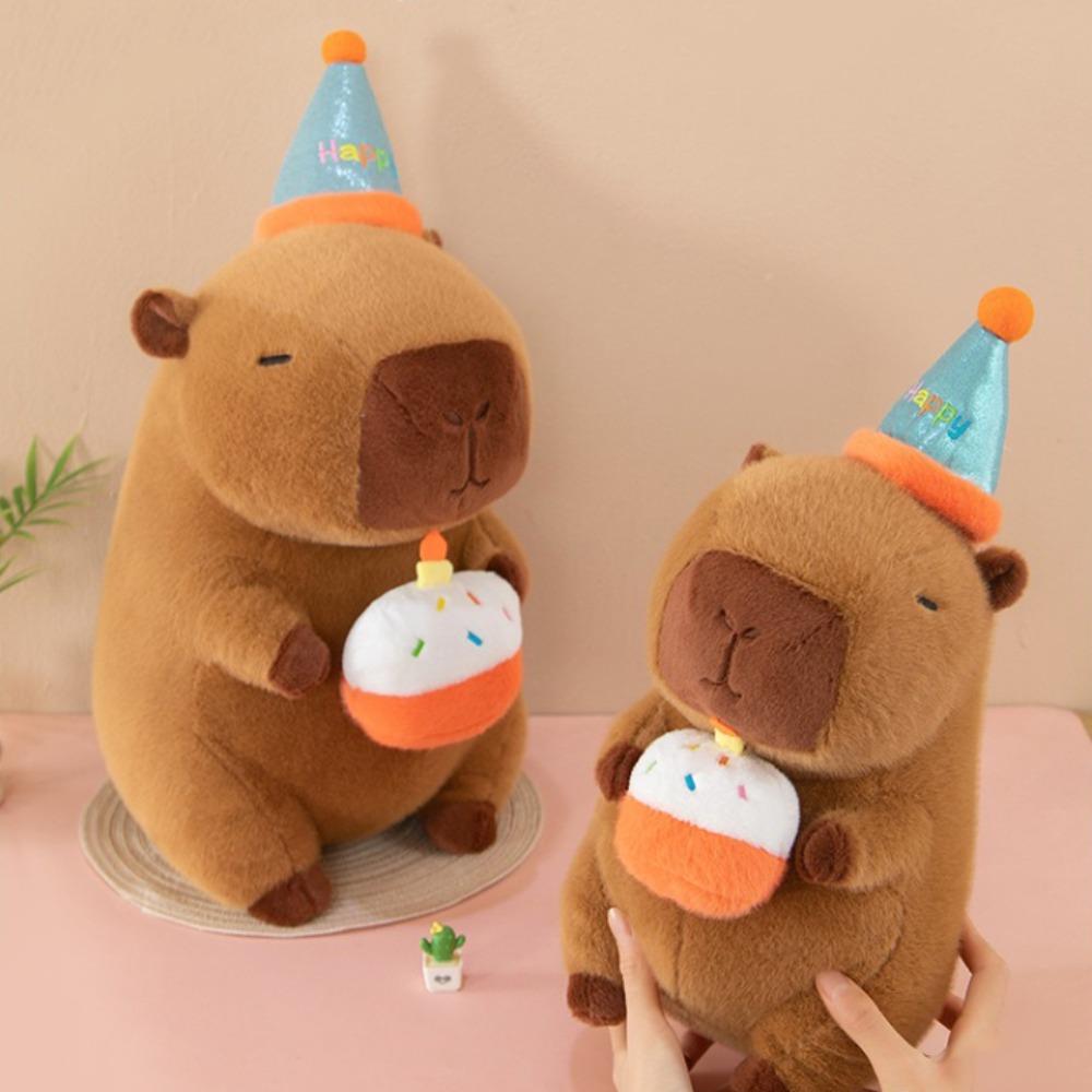 Плюшевая игрушка капибара на день рождения в цилиндре, пушистая кукла капибара, домашний декор