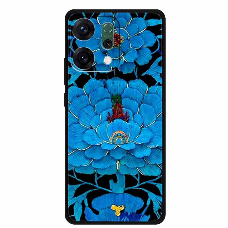 For Oppo Reno 14 5G 3D CaseRelief Flowers Emboss Phone Cover For Oppo Reno 14 Black Silicone Shockproof Soft Fundas Protector