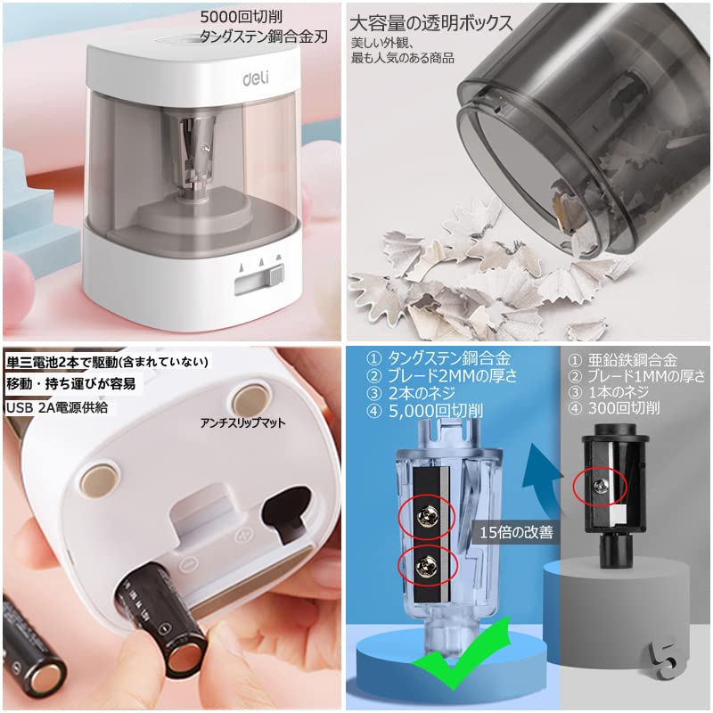 Deli Electric Pencil Electric School Dry Power Not Drawing Elementary School Color Art Sharpener, точилка, подготовка, карандаш 6-8 мм, аккумулятор/USB