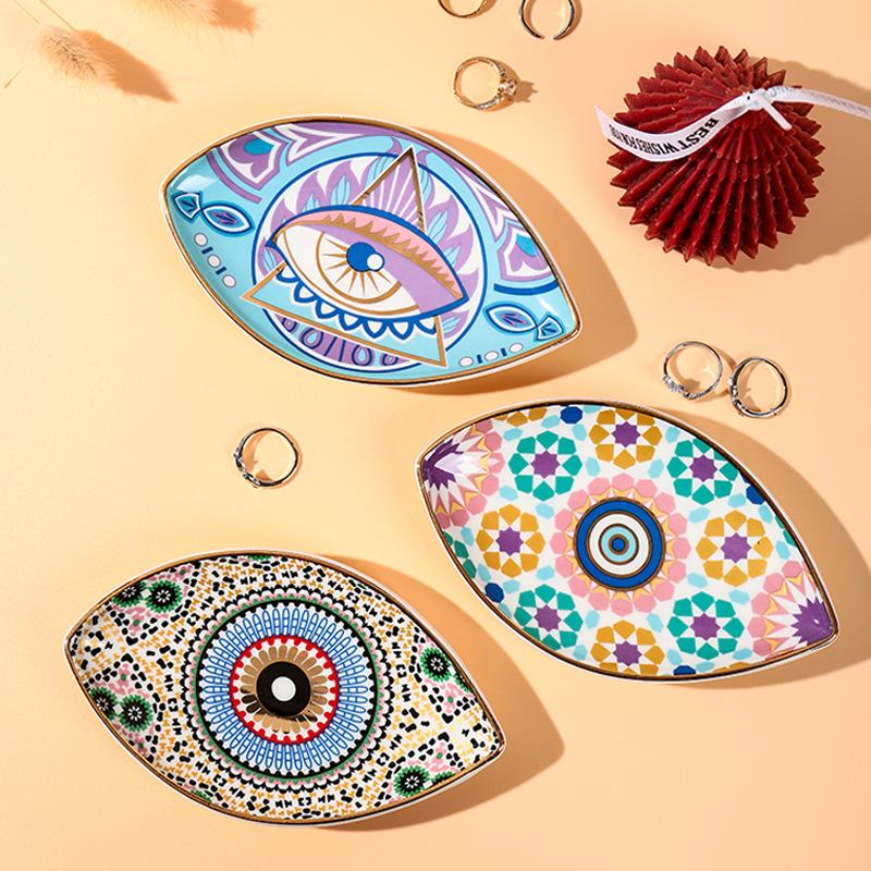 1pc Ceramic Jewelry Storage Tray Turkish Evil Eye Desktop Organizer for Rings Earrings Keys Trinket Plate Home Decor Accessorie
