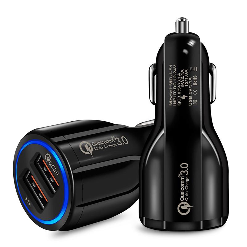 Автомобильное зарядное устройство Quick Charge 3.0 с 2 портами USB, быстрый двойной адаптер для телефона
