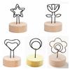 Ornament Home Decoration Photo Clips Picture Holder Frame Round Wooden Base Message Paper Support