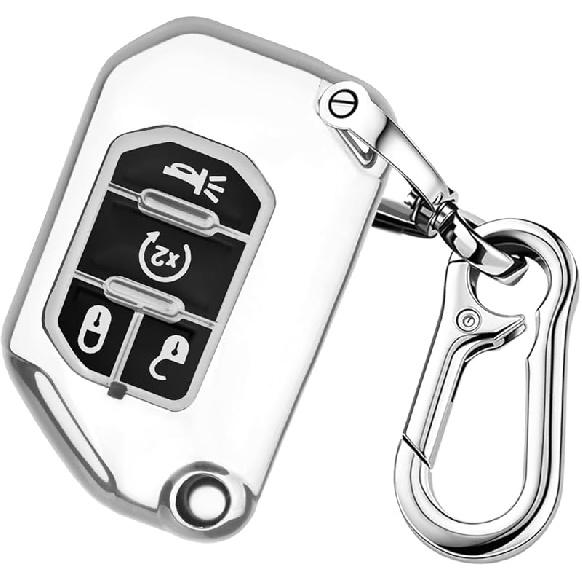 QBUC Чехол для брелока ключа Jeep с брелоком, совместимый с Jeep Wrangler JLU JL Gladiator Rubicon JT, складным ключом автомобиля (розовый)