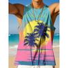 Summer Round Neck 3D Palm Leaf Printed Top Fashionable Casual Hawaiian Beach Sleeveless Vest Men's T-shirts