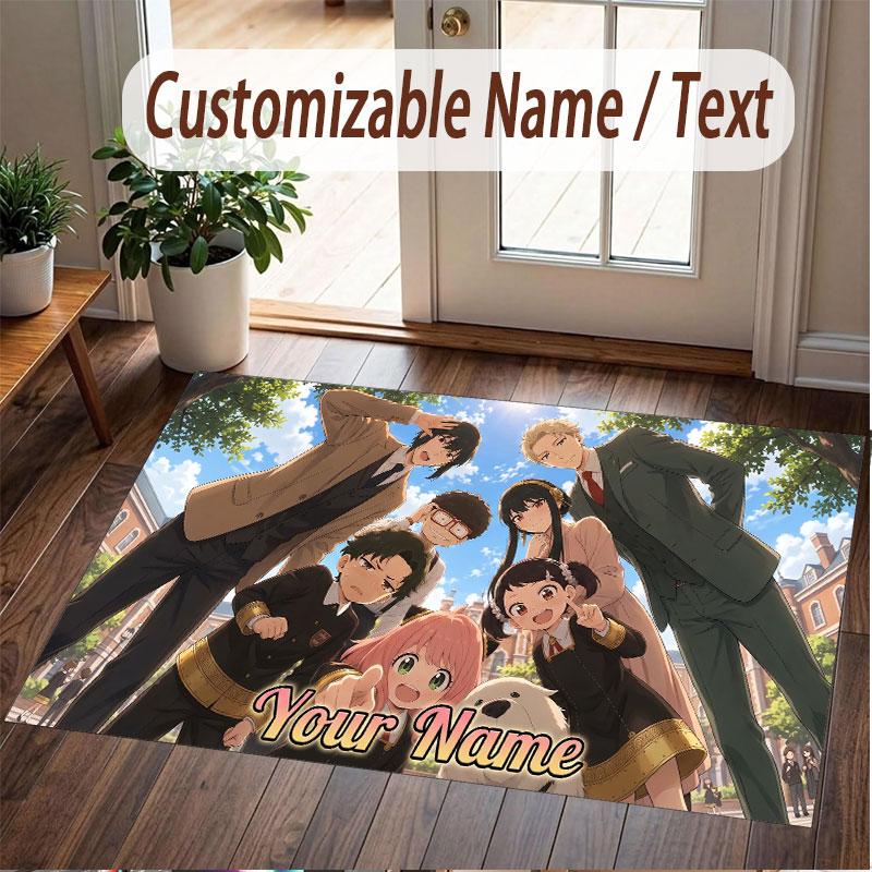 Custom Name Crystal Velvet Rug,Spy × Family Comfortable Anti Slip Floor Mat For Room Decoration