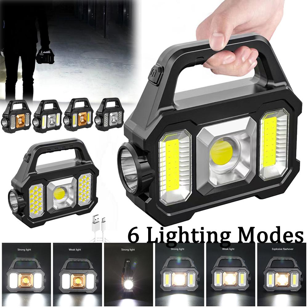 Высокомощные светодиодные фонарики, перезаряжаемые, кемпинговый рабочий фонарь, многофункциональный портативный фонарь, солнечная зарядка, 6 режимов освещения