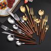 5Pcs Imitation Wooden Handle Gold Silver Cutlery Set Stainless Steel Knife Fork Spoon Tableware Kitchen Dessert Dinnerware