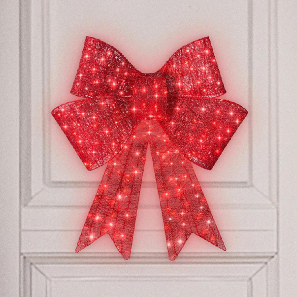 Christmas Wreaths for Front Door 23.6in Light Up Ornaments Red Christmas Bow Wreath for Winter Festival New Year Stair Living