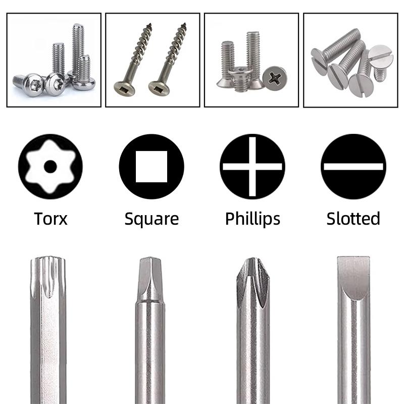 Magnetic Screwdriver Bits Set 100mm Slotted Phillips Torx Square Head Drill Bit 1/4" Hex Shank S2 Steel Screw Driver Hand Tools