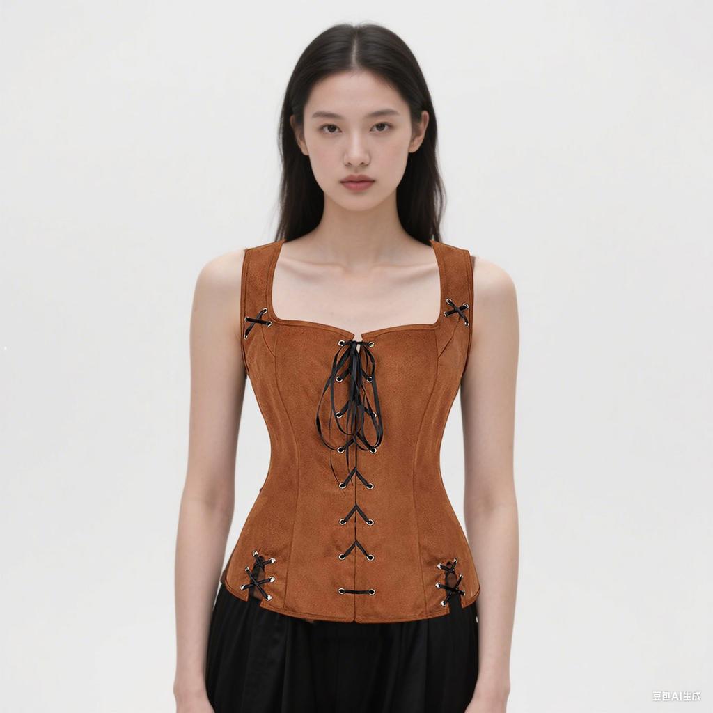 Medievals Vest Retro Sleeveless Top Vest Court Gentleman Lace-up Vest