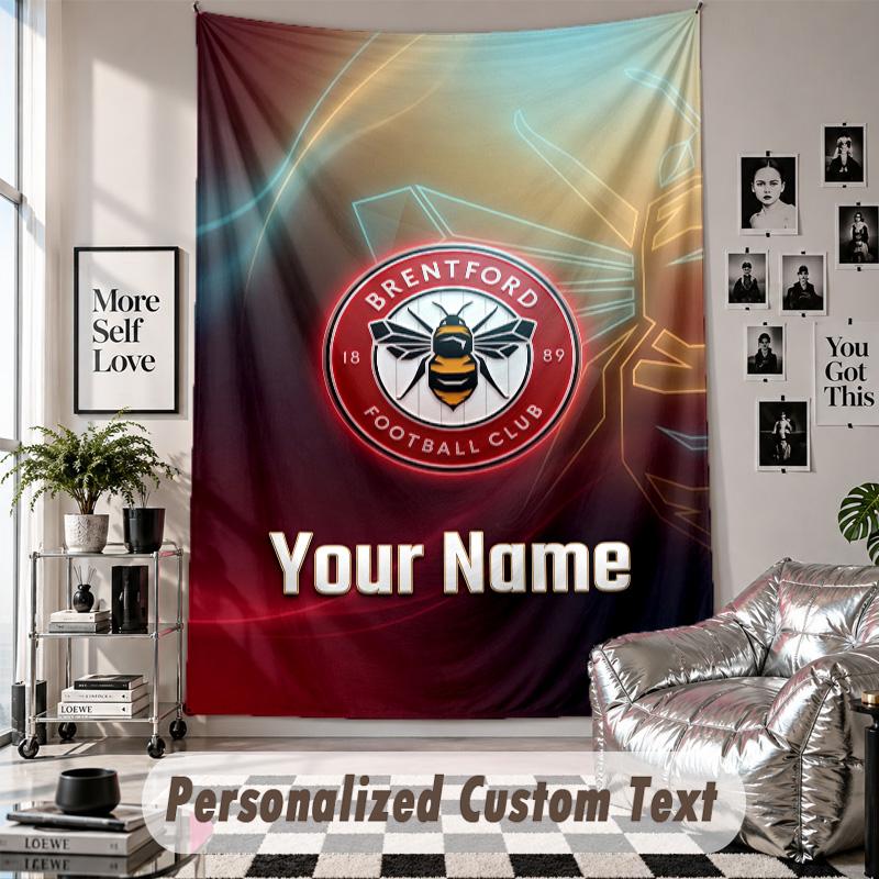 Custom Tapestry Wall Hanging, Brentford Football Personalized Name Text Home Wall Decor
