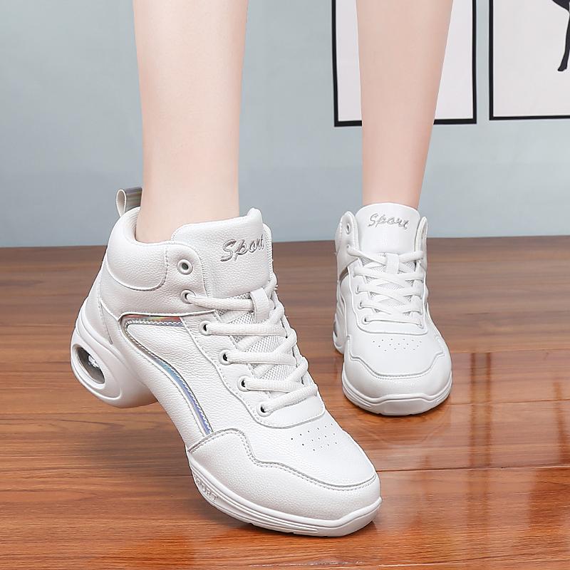 Женская кожаная танцевальная обувь на мягкой подошве, средняя верхняя танцевальная обувь для практики, танцевальная обувь для джаза, танцевальные кроссовки