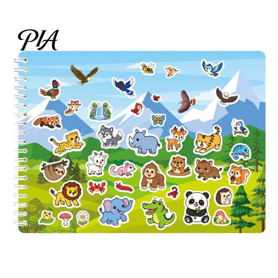 Creative Drawing Pads for Children Coloring Book with Animal Stickers, Rich Cartoon Patterns Coil Binding Preschool Arts And Crafts Book,