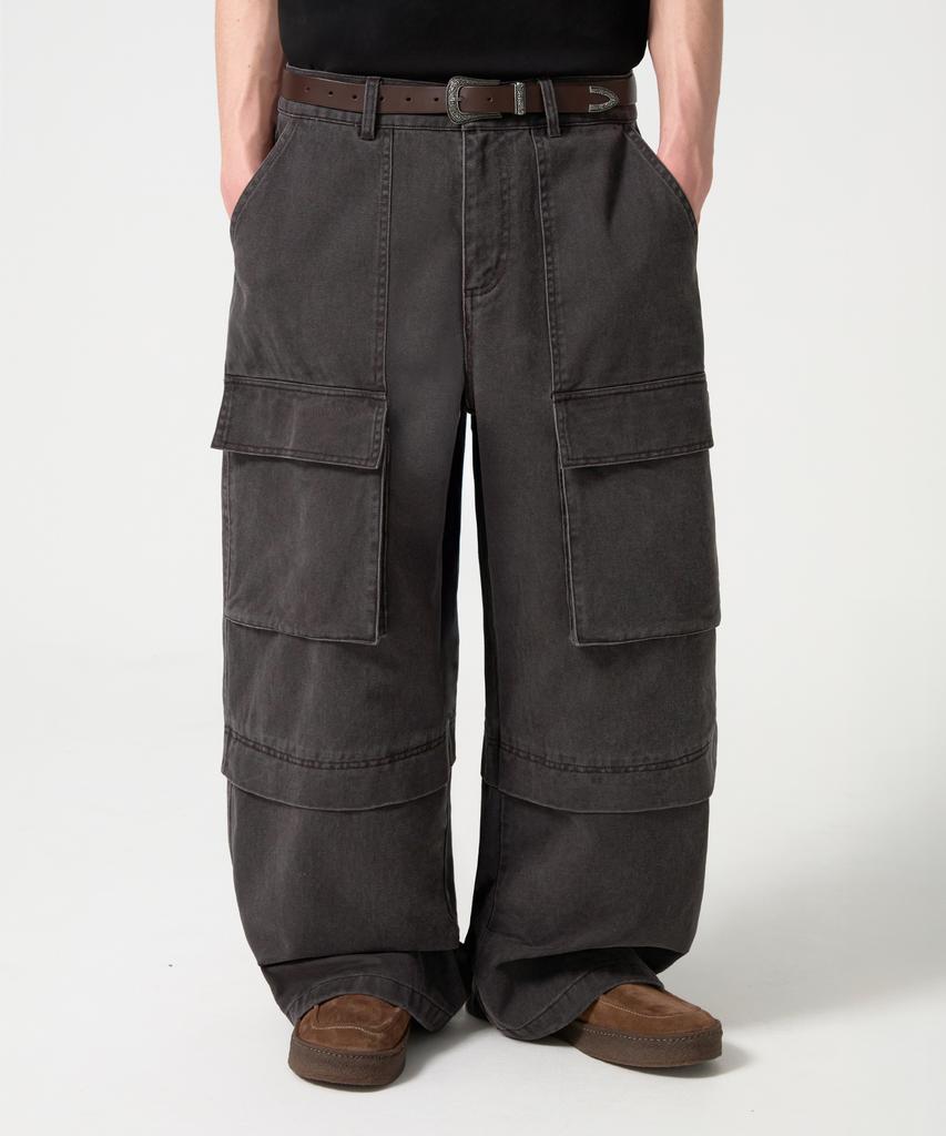 TRILLION Хлопковые брюки карго с эффектом stonewash_Черные