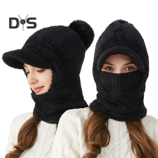 Зимняя велосипедная шапка со встроенным защитным экраном для лица и утеплителем для шеи с короткими полями, ветрозащитный толстый плюшевый шарф с полной защитой для улицы, головной убор для холодной погоды