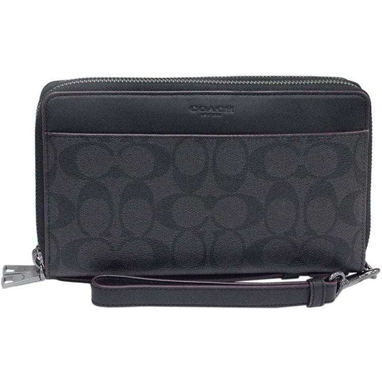 Coach Double Zip Wallet 20 Classic Monogram Long Zipper Closure Coated Canvas And Leather Card Holder Men Wallet Black 67626-N3A