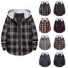 Men'S Loose Checked Hoodie Shirt Fashion Casual Long Sleeve Checked Cardigan Shirt
