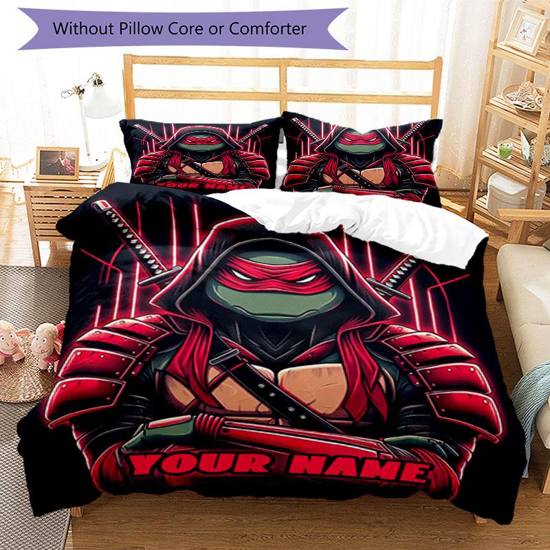 3PC Custom Name Ninja Turtle Artwork Bedding Set Printed Bedding Set Duvet Cover Closure Includes 1 Duvet Cover & 80 Pillowcases for Bedroom