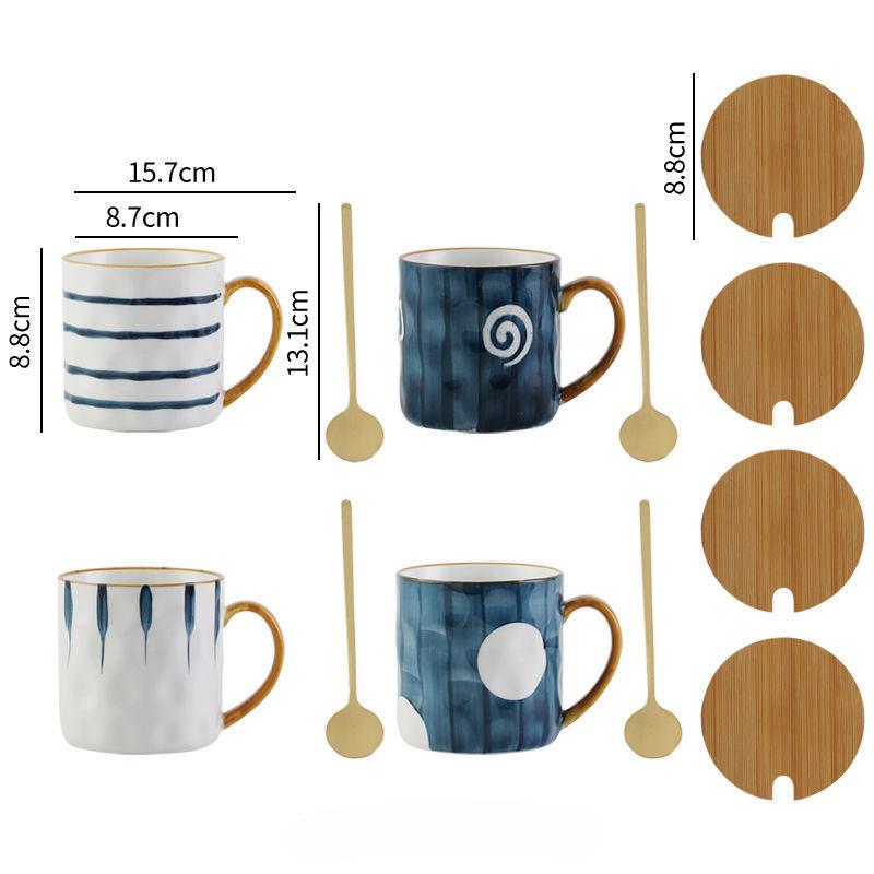 400ml Japanese Style Ceramic Coffee Mugs with Spoon Lid Breakfast Oatmeal Milk Juice Tea Office Home Water Cup Gifts Drinkware