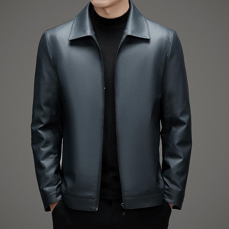 Кожаная мужская куртка из овчины на весну и осень из натуральной кожи для пап среднего возраста, деловая повседневная куртка с лацканами