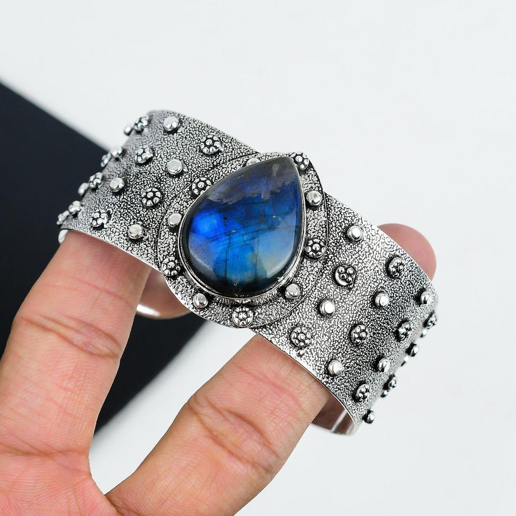 Браслет-манжета из натурального лабрадорита, стерлингового серебра 925 пробы, браслет с лабрадоритом, для жены, браслет унисекс, подарки на Пасху