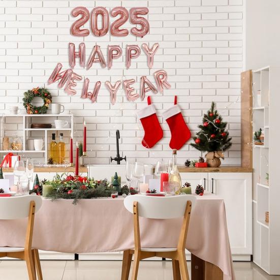 Набор воздушных шаров с Новым годом 2025 года, самозапечатывающиеся воздушные шары из алюминиевой фольги, баннер с Новым годом, фон для вечеринки в канун Нового года, декорации