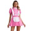 Женская униформа Naughty Maid, Клубная одежда, глянцевое лакированное кожаное платье для косплея горничной, фартук с оборками и бантом, платье трапециевидной формы с пышными рукавами