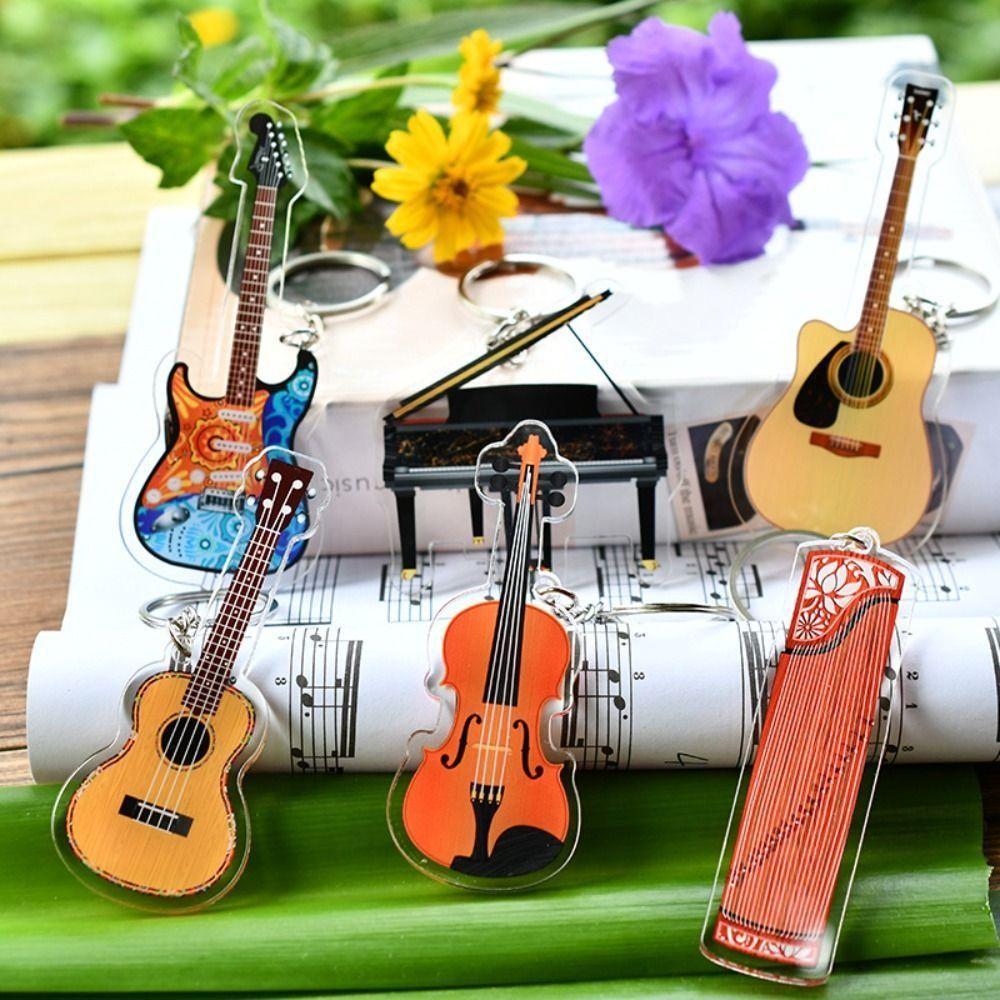 Cello Guitar Acrylic Keychain VIOLIN Electric Guitar Model Keyring Bag Pendant