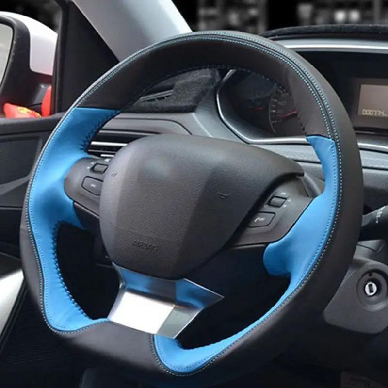 DIY Hand Sewing Leather Car Steering Wheel Cover For Peugeot 208 2012-2018 2008 2013-2018 308 308sw 2014 - 2018