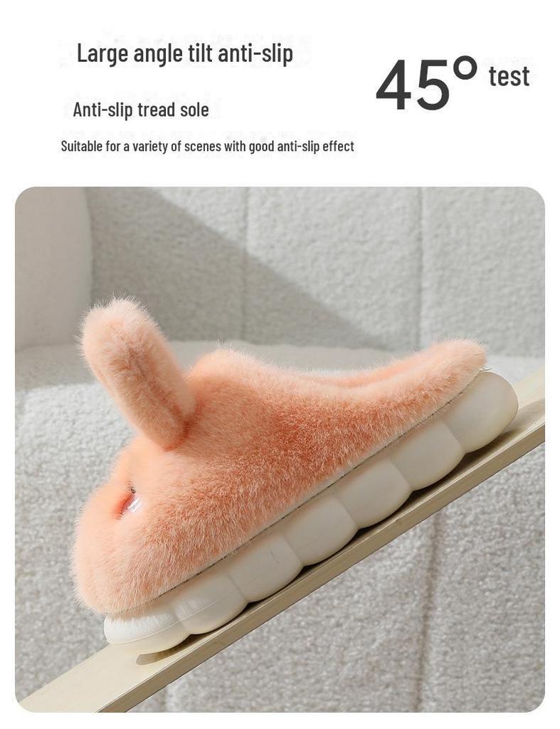 Женские зимние плюшевые тапочки с кроликом - на толстой подошве, нескользящие, мягкие, домашняя обувь