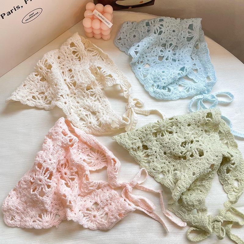 Модный вязаный платок, шапка, французский пасторальный стиль, треугольная повязка на голову, ручная работа, повязка на голову, полотенце, ретро-цветок, платок на голову