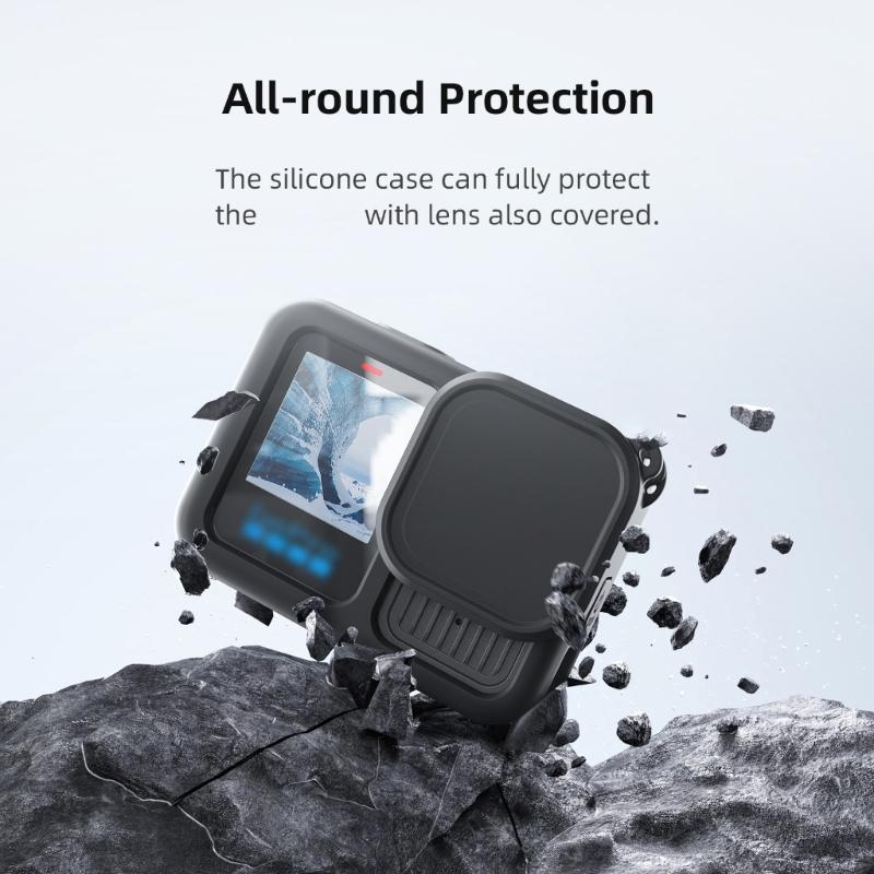 Silicone Protective Case Set For Action Camera and Lens Cover Shockproof With Lens Guard Screen Protector