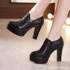 Small Size 32-43 Block Heels Platform Pumps Women 2025 Fall Black Split Leather Shoes High Heels for Thin Feet Office Model Mom