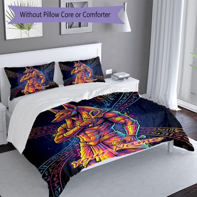 3pcs Custom Name Anubis Fusion Artwork Bedding Set Printed Bedding Set Duvet Cover Closure Includes 1 Duvet Cover & 2 Pillowcases Bedroom Decor