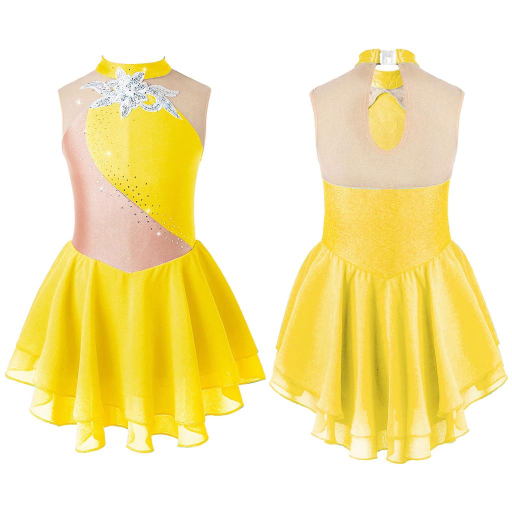 Figure Skating Dresses for Girls Shiny Rhinestone Gymnastics Leotards Girls Ballet Dance