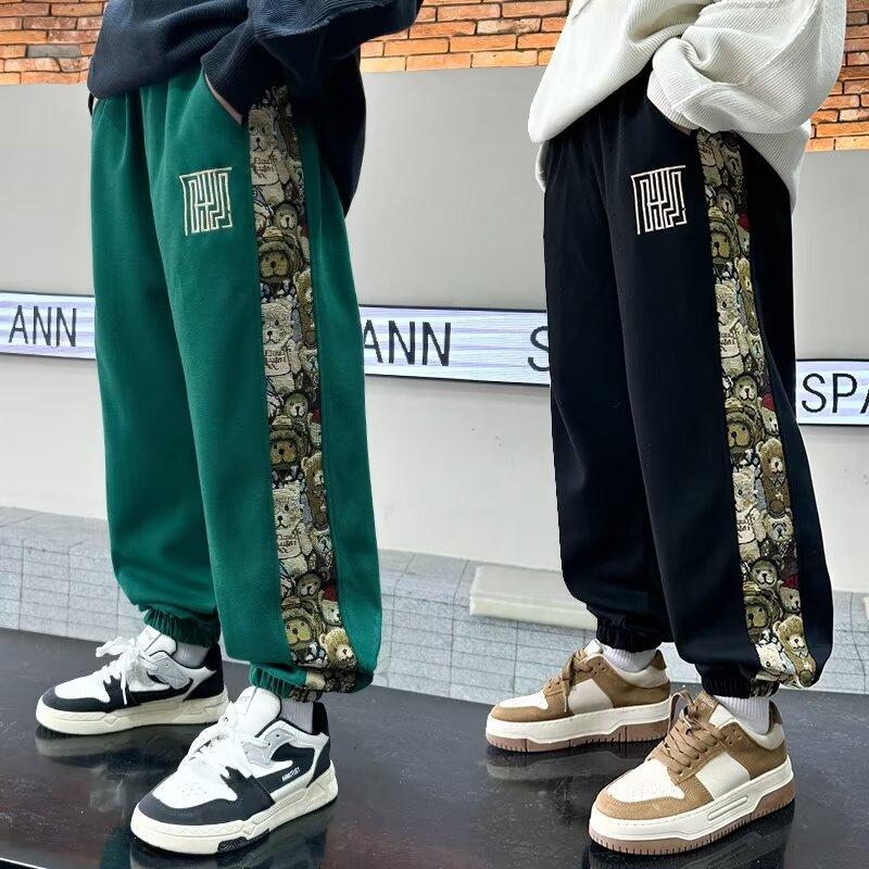 Children's Spring and Autumn Sports Pants 2025 New Bear Patchwork Loose Casual Big Kids Sweatpants Versatile Long Pants