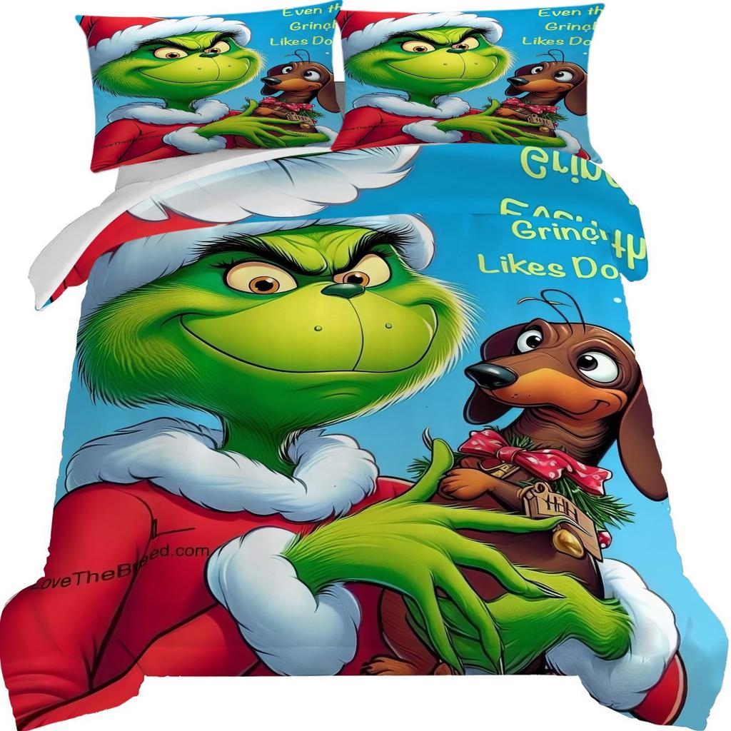 Пододеяльник с принтом рождественских украшений. Супермягкая матовая микрофибра для двуспальной кровати. Удобный комплект с застежкой-молнией и 2 наволочками.