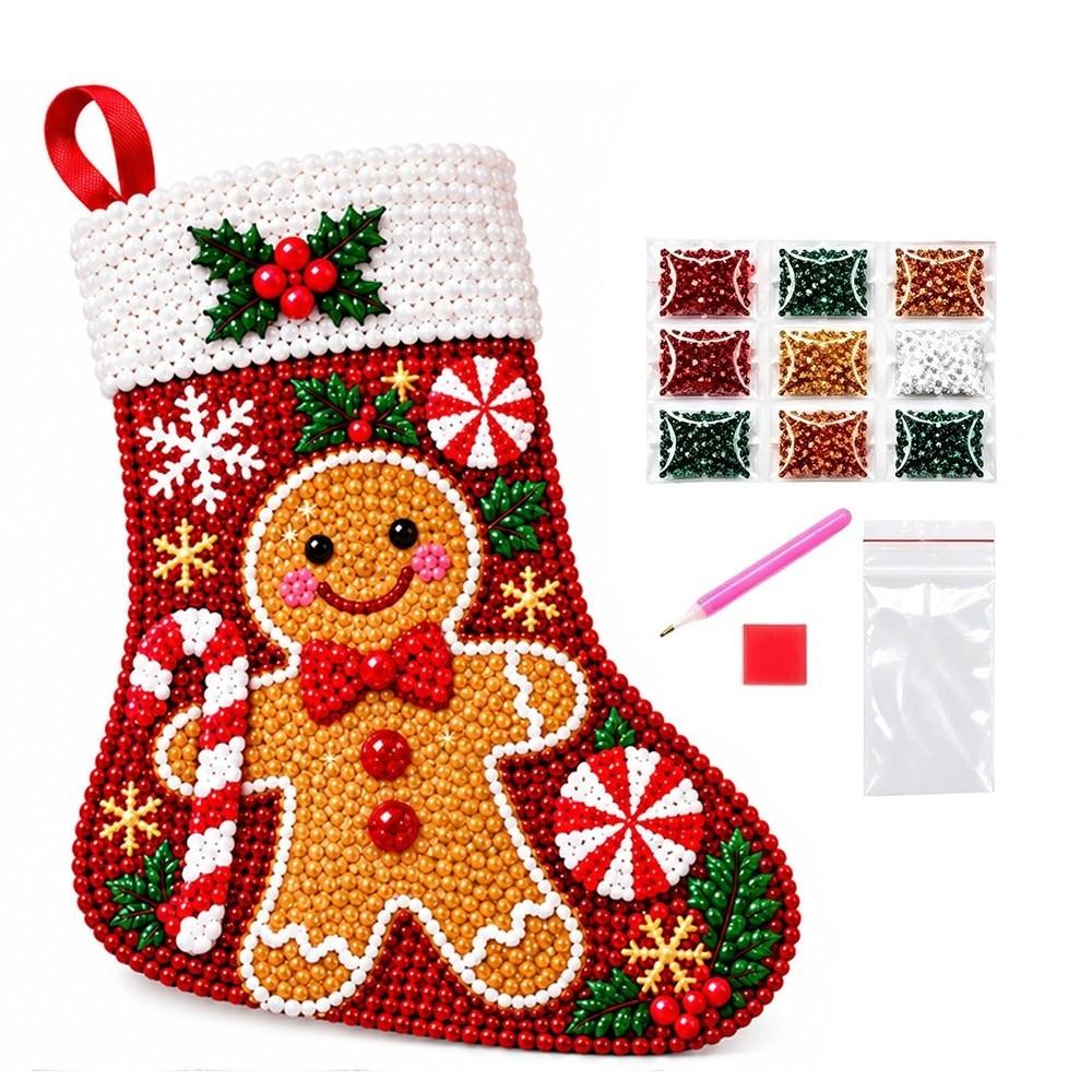 5D Christmas Stocking Diamond Art Kit Snowflake Pattern Diamond Art Stocking Holly Decor