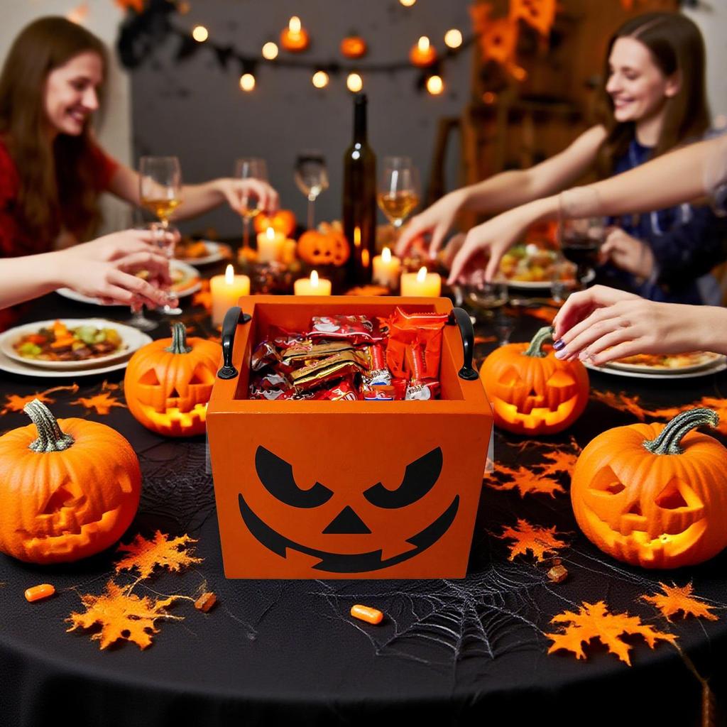 Halloween Boxes For Treats Wooden Square Candy Container Party Supplies For Kids Adults Holiday Family Gathering Classroom Home