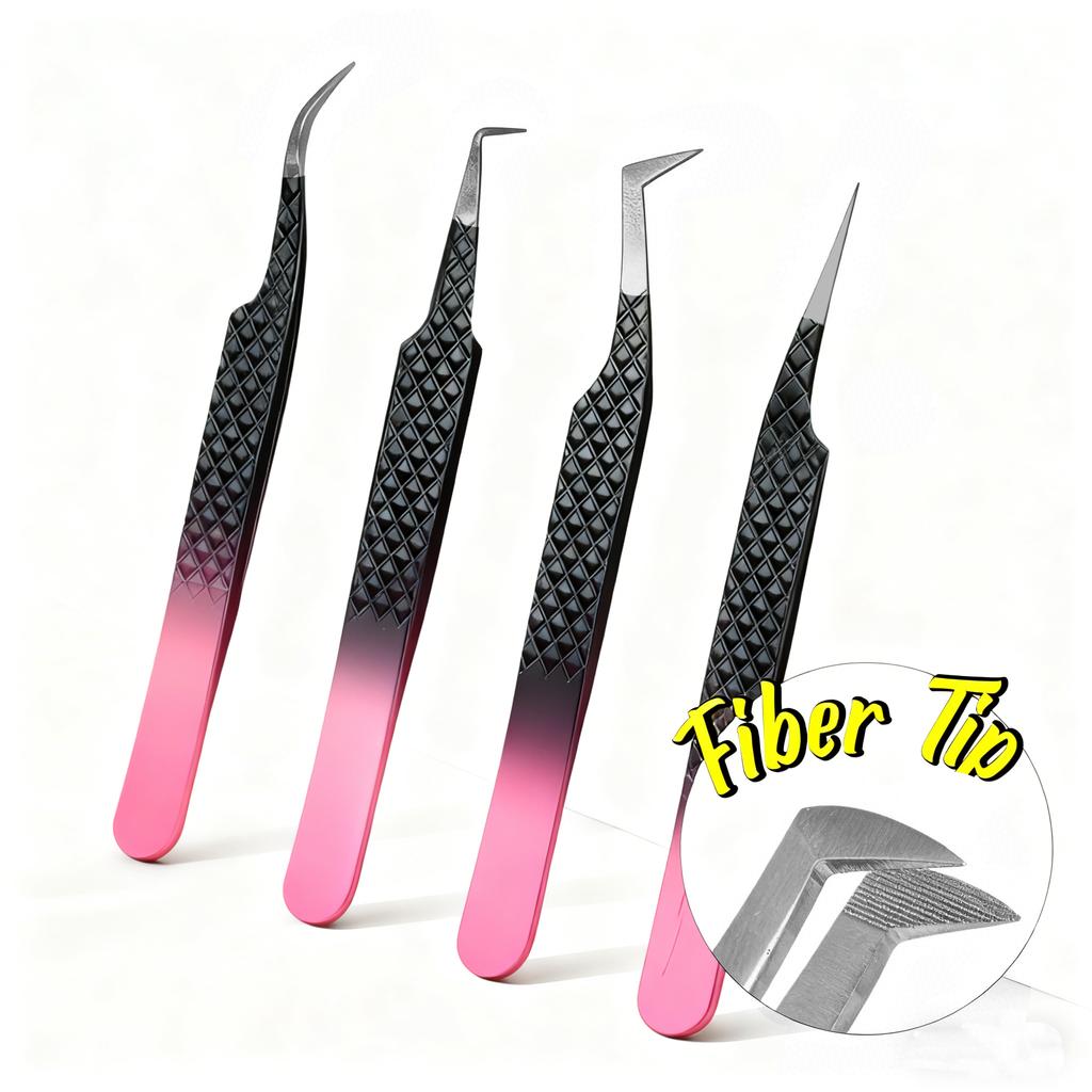 Professional Eyelash Tweezers Grip Eyelash Extension Tweezers 45 75 90 Degree Fiber Tip Easy Fanning Eyelash Tweezers