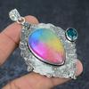 Радужный солнечный кварц драгоценный камень ручной работы 925 стерлинговое серебро кулон 3,15" O0E73