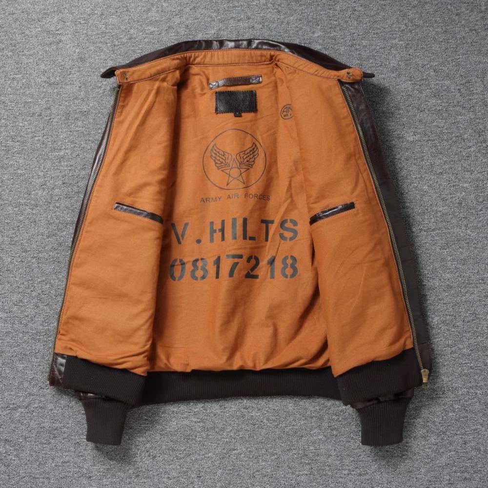 Chinese Size Brown Oil Waxed First Layer Genuine Cowhide A2 Flight Jackets Men Leather Jacket Autumn