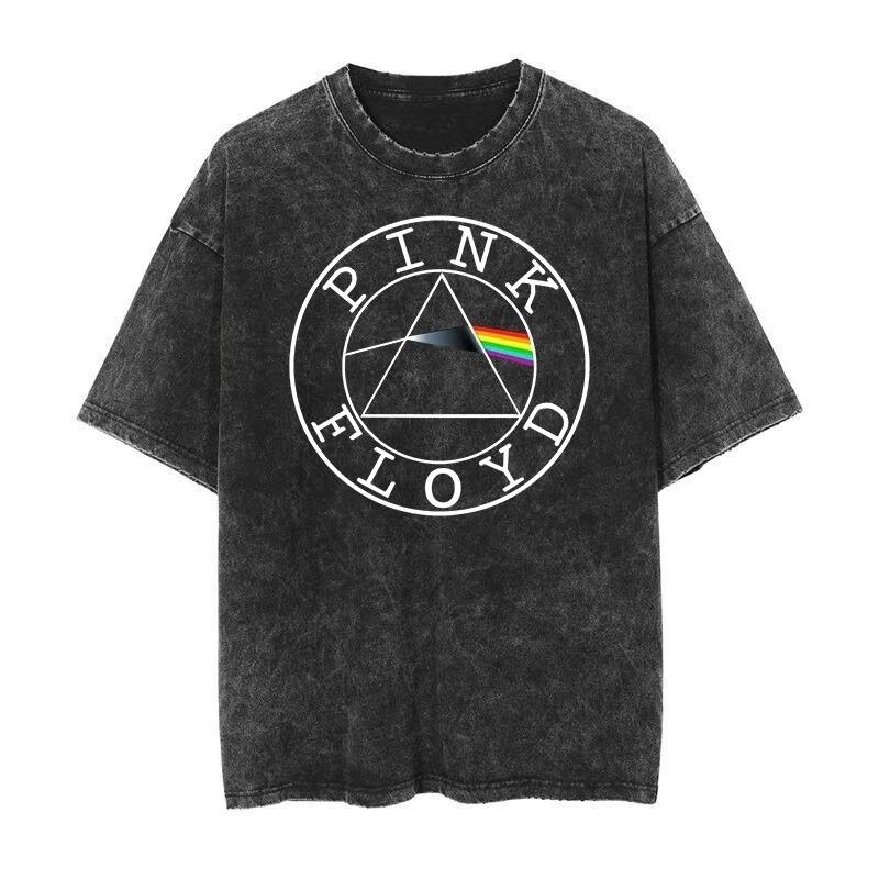 Pink Floyd Сторона Луны Призма Радуга Треугольник Графика Винтажный Кислотная стирка Потертый Оверсайз Классическая Рок-группа Ретро 90-е Бутлег