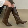 Женские высокие ботинки челси с острым носком на каблуке, зимняя женская обувь 2024 года, тренд, мягкая кожа, готика, роскошь, вечеринка, слипоны, Botas Mujer