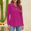 Women's Fashion Solid Color Button Collar V Neck Long Sleeve Loose Shirt Tops