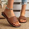 Fashion Classic Plus Size Woven Slippers for Women Summer Square Toe Low Heel Slides Sandals Woman Outdoor Pu Leather Beach Flip Flops