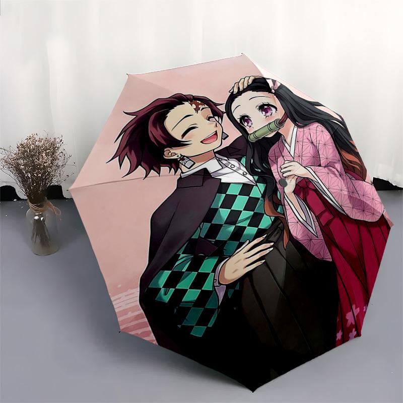 1pc Automagic Opening Umbrella with Demon Slayer Design, Portable Tri-Fold Structure, 8-Rib Iron Frame, Outdoor for Fans, Travelers, Daily Use, Gift I
