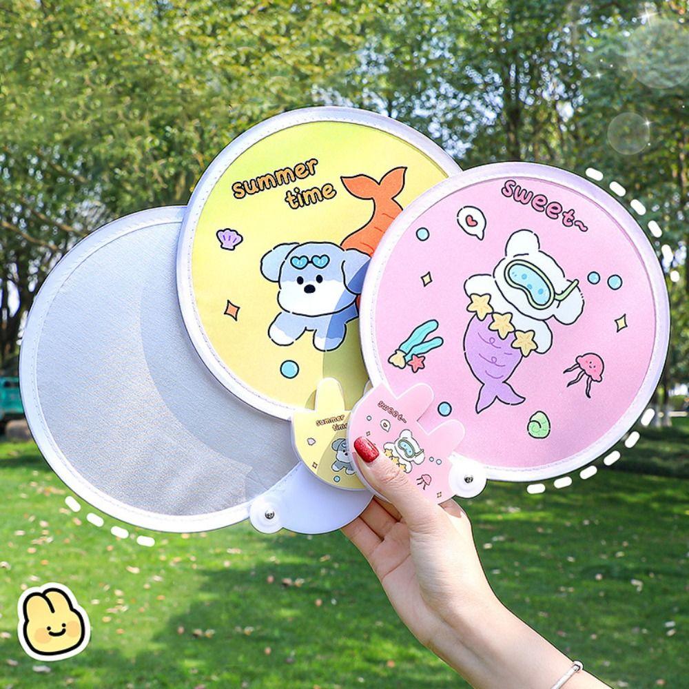 Cloth Hand Held Fan Cartoon Round Fan Portable Folding Group Fan