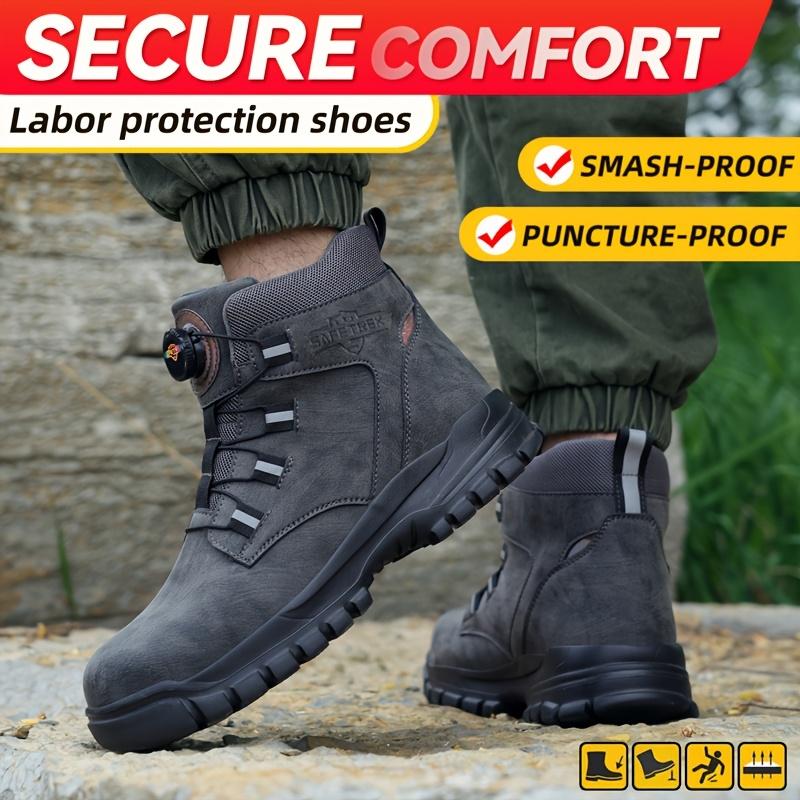 Steel Toe Work Safety Shoes - Puncture-Proof, Anti-Smash, Non-Slip, Shock-Absorbing, with Convenient Rotating Buckle, High-Top Protective Design